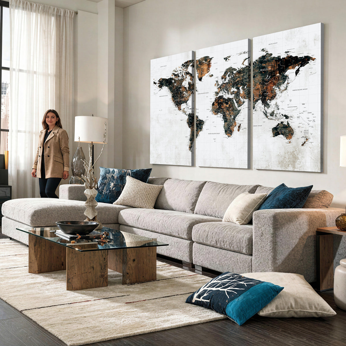 60008766-MGV-CV-36X24 - Large World Map Canvas Print – Framed Travel Map Wall Art