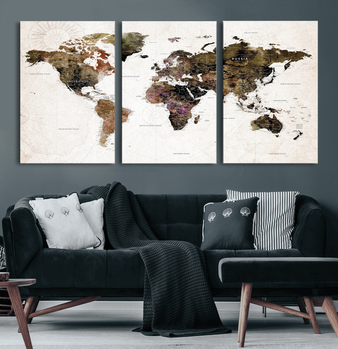 77651968-MGV-CV-36X24 - World Map Wall Art Canvas Print, Modern Decorative Framed Map Artwork Prints for Living Room, Office, Bedroom Wall Decor