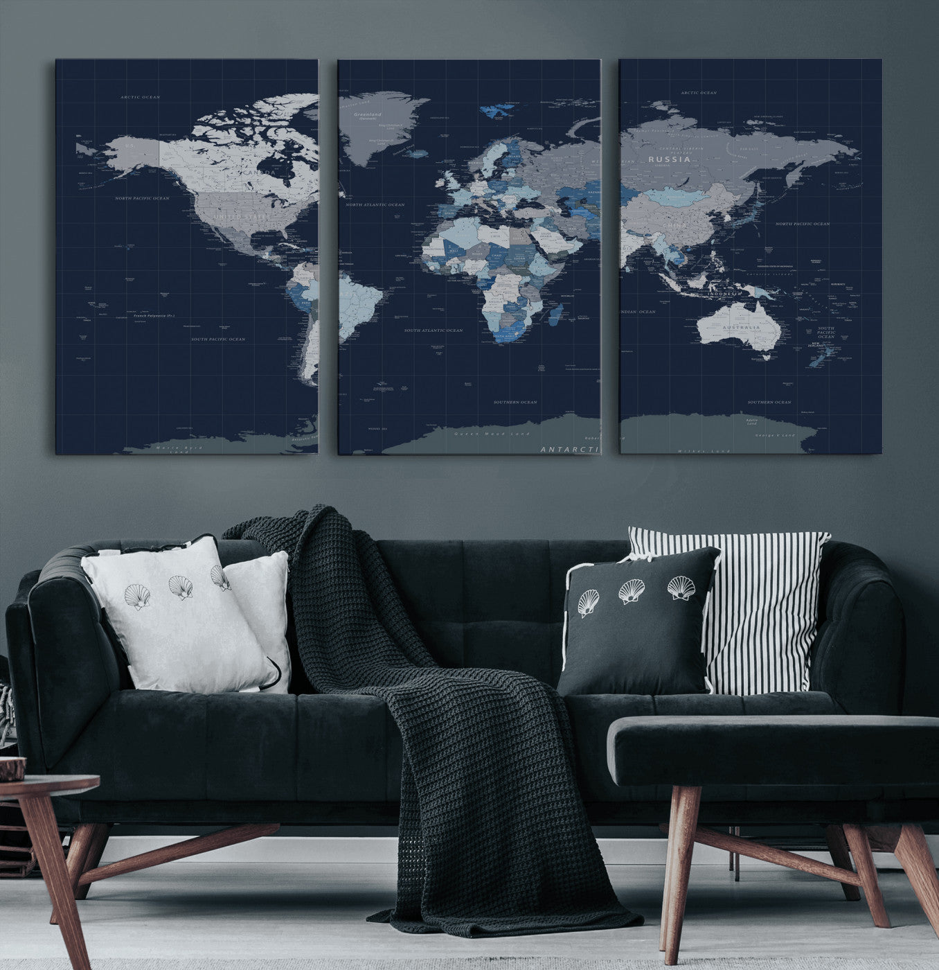 17712680-MGV-CV-36X24 - World Map Wall Art Canvas Print, Modern Decorative Framed Map Artwork Prints for Living Room, Office, Bedroom Wall Decor