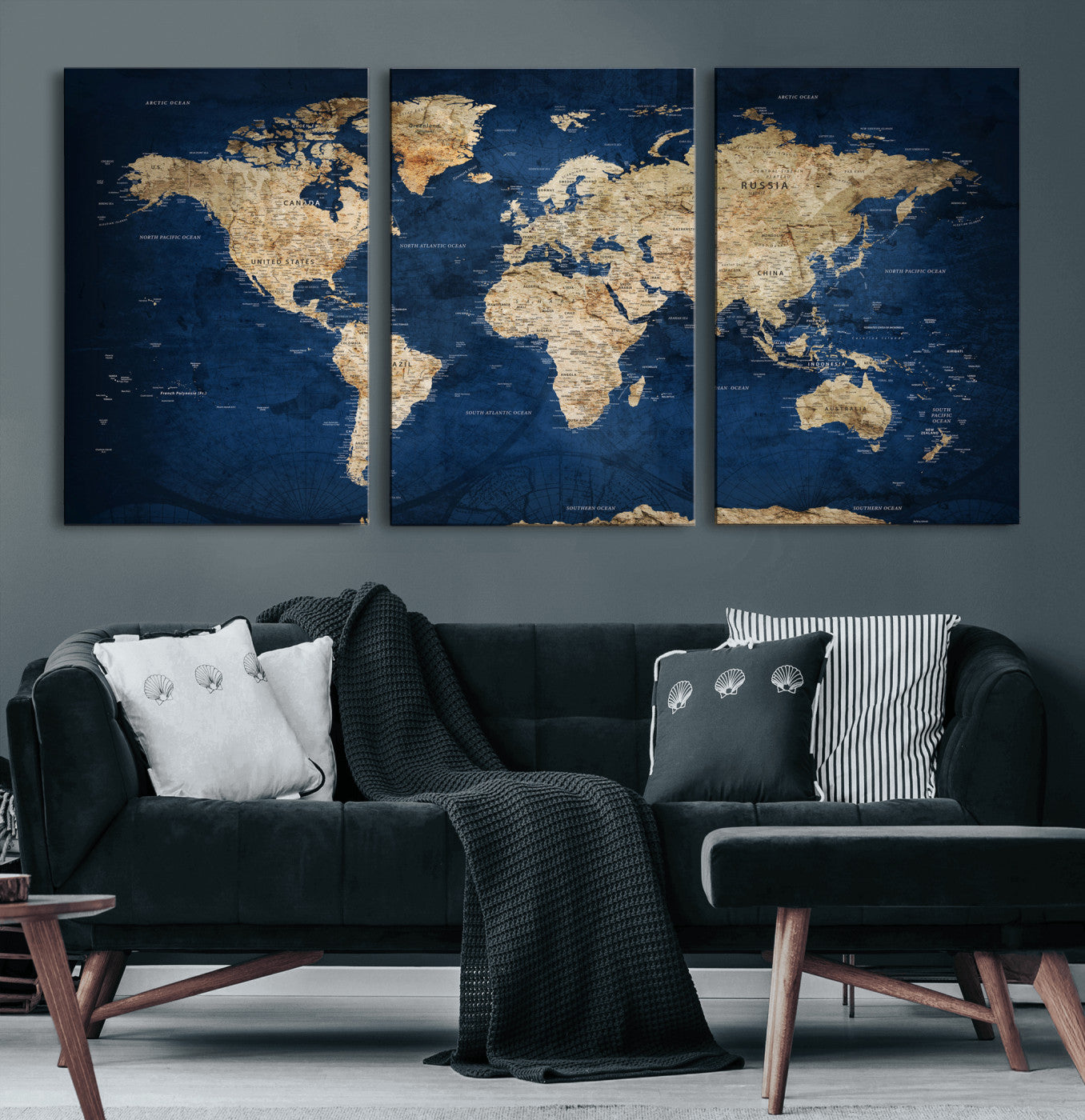57503519-MGV-CV-36X24 - World Map Wall Art Canvas Print, Modern Decorative Framed Map Artwork Prints for Living Room, Office, Bedroom Wall Decor
