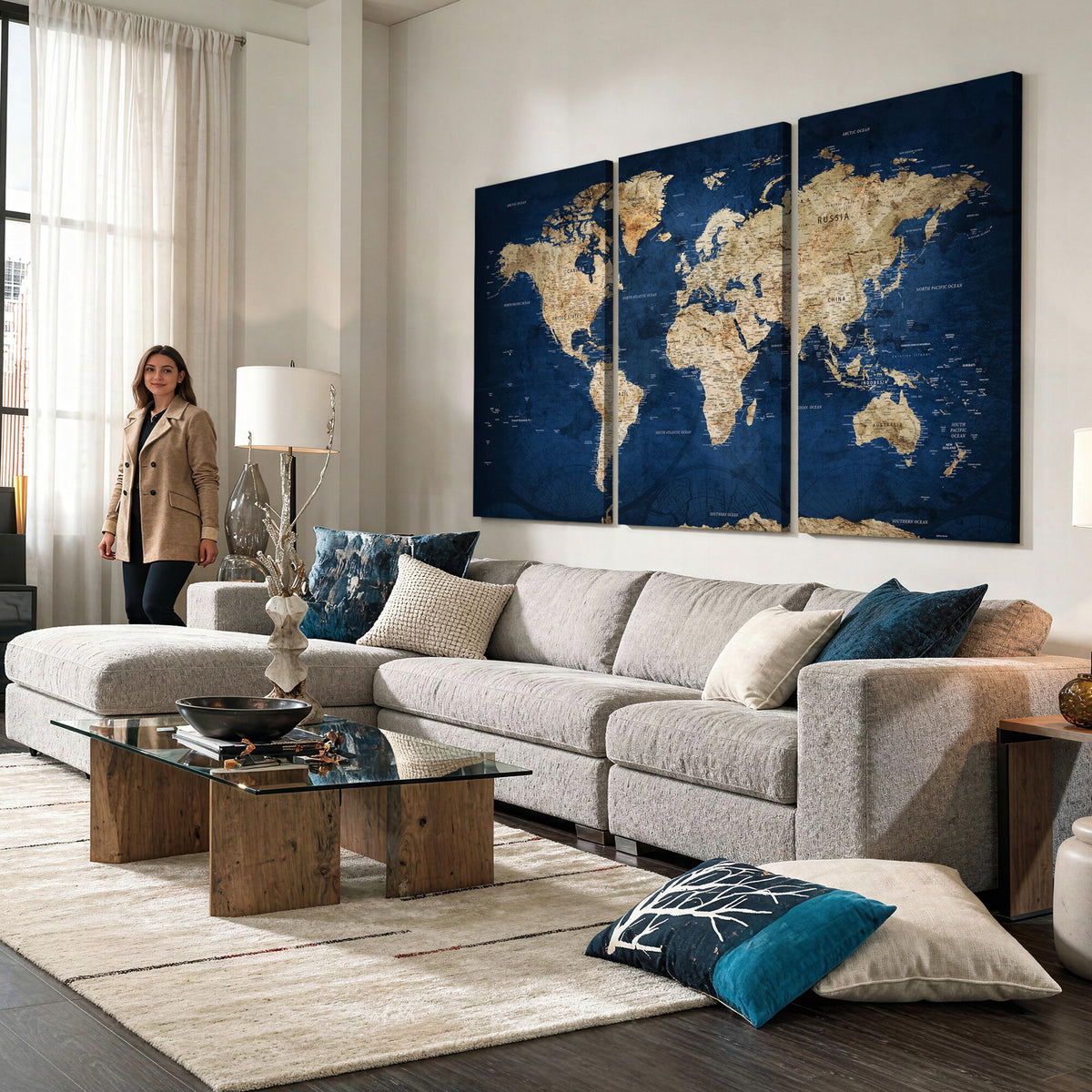 57503519-MGV-CV-36X24 - World Map Canvas Print – Framed Travel Map Wall Art for