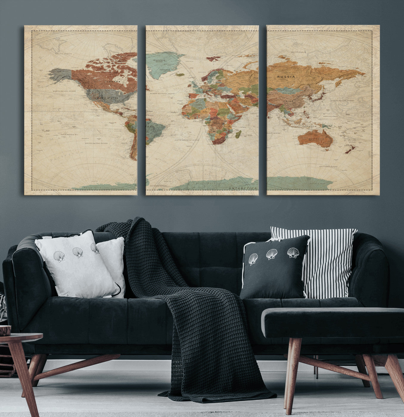68428598-MGV-CV-36X24 - World Map Wall Art Canvas Print, Modern Decorative Framed Map Artwork Prints for Living Room, Office, Bedroom Wall Decor