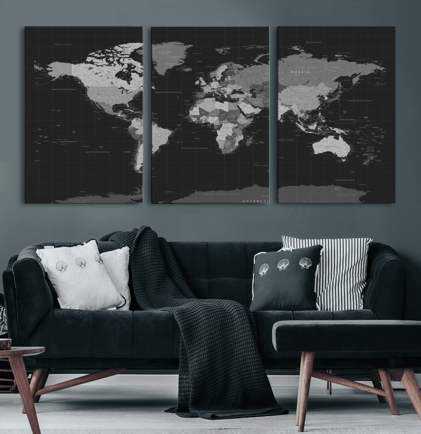 46160121-MGV-CV-36X24 - World Map Wall Art Canvas Print, Modern Decorative Framed Map Artwork Prints for Living Room, Office, Bedroom Wall Decor