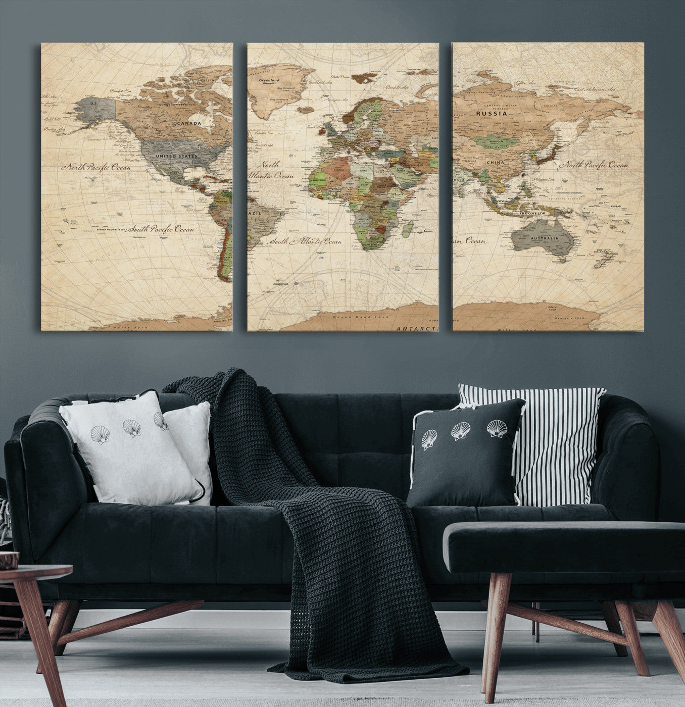 36735609-MGV-CV-36X24 - World Map Wall Art Canvas Print, Modern Decorative Framed Map Artwork Prints for Living Room, Office, Bedroom Wall Decor