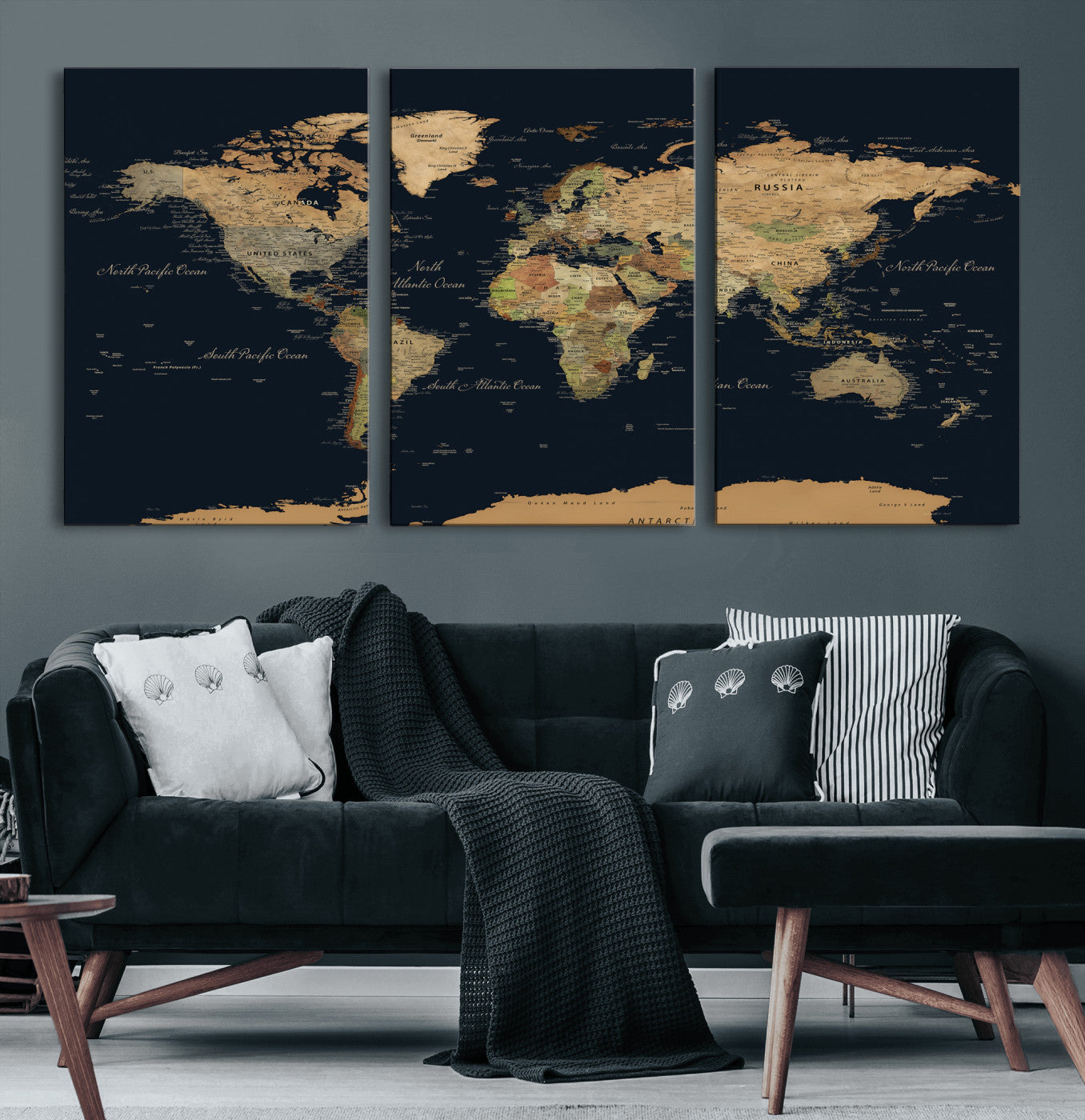 94449133-MGV-CV-36X24 - World Map Wall Art Canvas Print, Modern Decorative Framed Map Artwork Prints for Living Room, Office, Bedroom Wall Decor