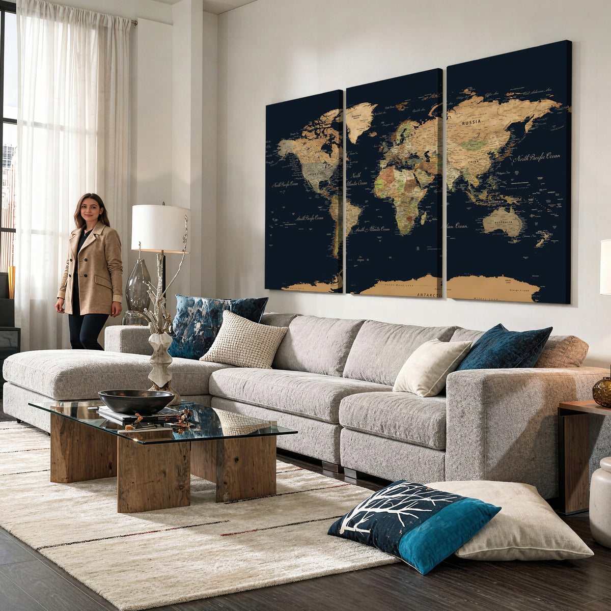 94449133-MGV-CV-36X24 - Vintage World Map Canvas on the Dark Background Wall Art