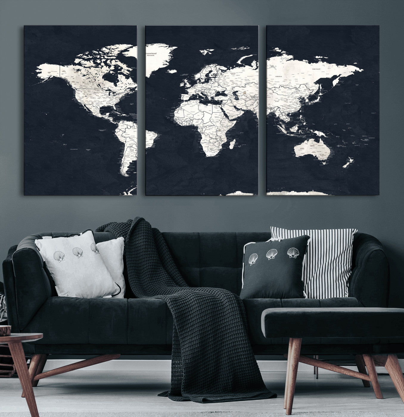 11963807-MGV-CV-36X24 - World Map Wall Art Canvas Print, Modern Decorative Framed Map Artwork Prints for Living Room, Office, Bedroom Wall Decor