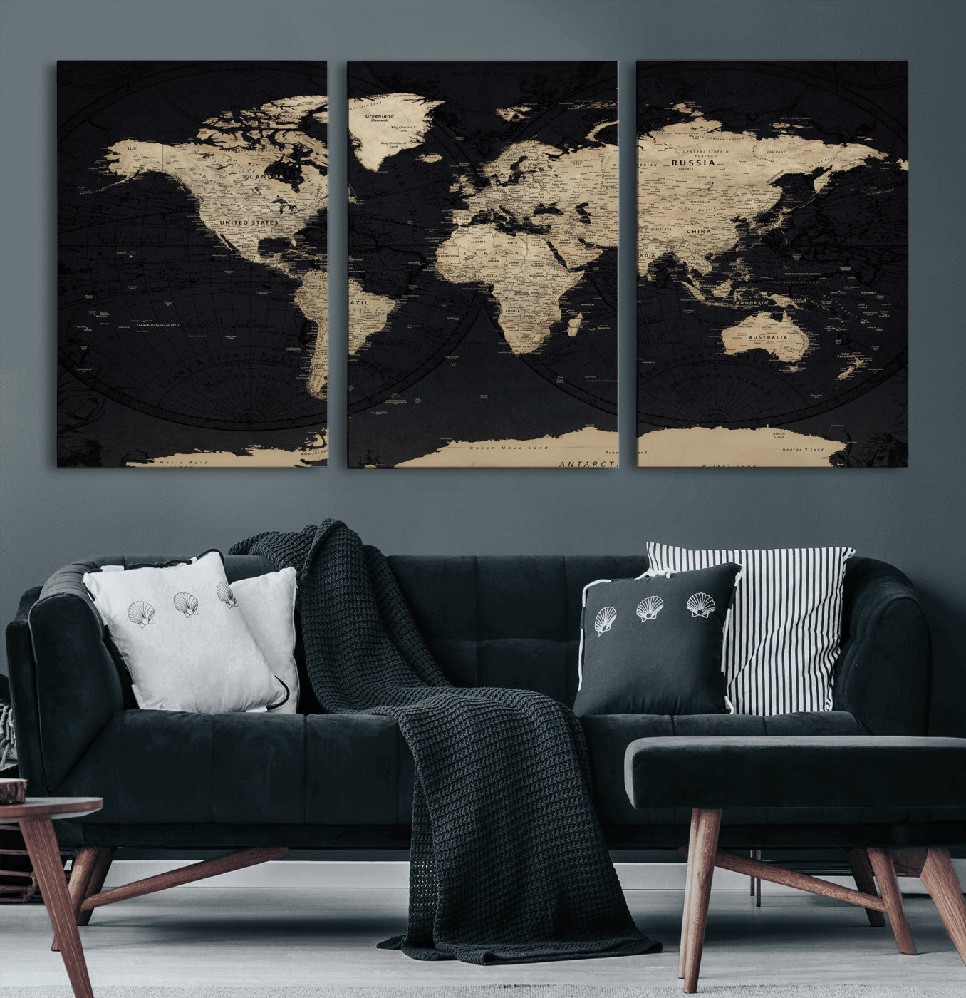 61835687-MGV-CV-36X24 - World Map Wall Art Canvas Print, Modern Decorative Framed Map Artwork Prints for Living Room, Office, Bedroom Wall Decor