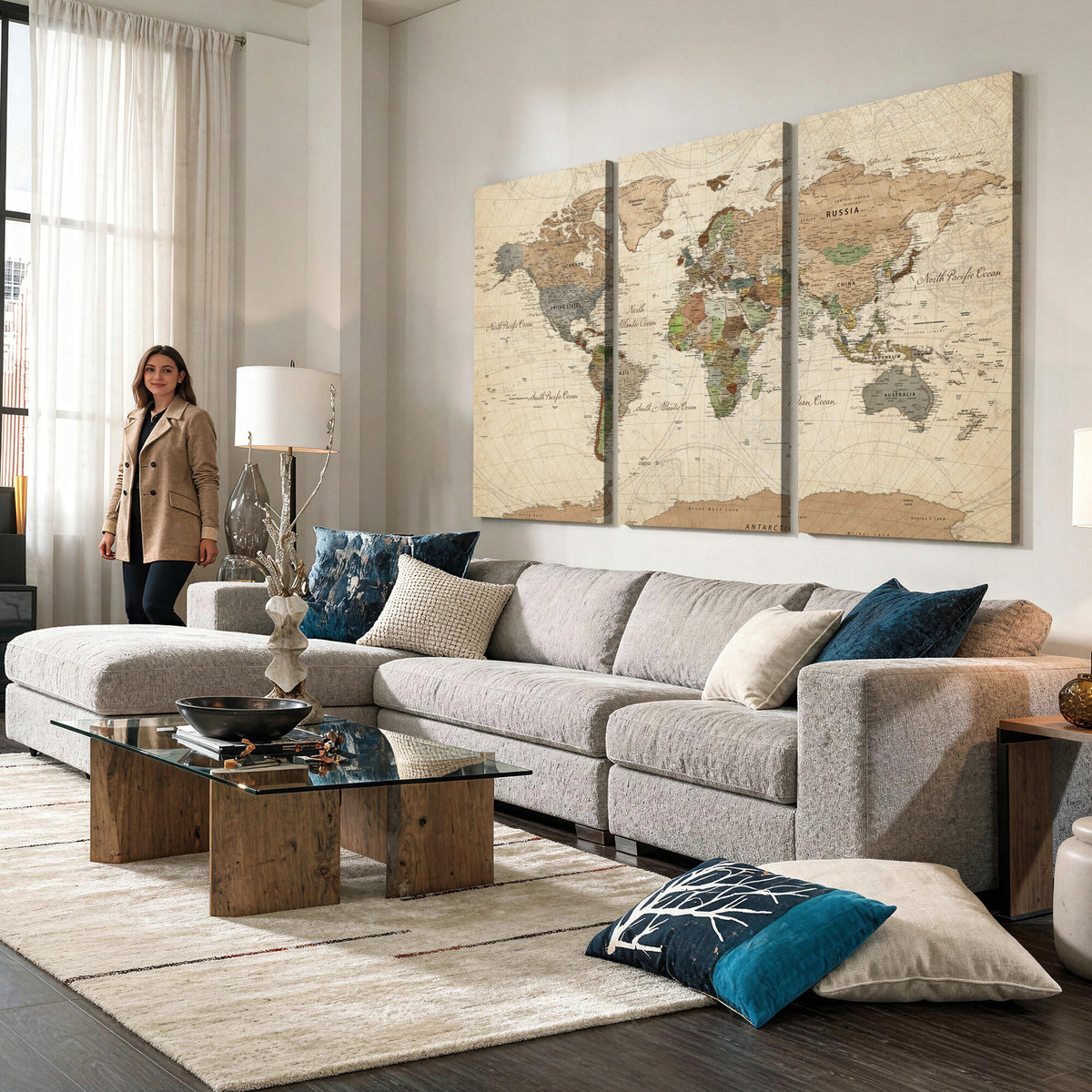 16856902-MGV-CV-36X24 - Vintage World Map Canvas Wall Art - Rustic Grunge Texture