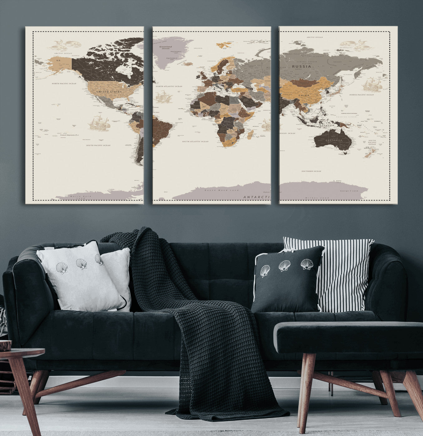 58777746-MGV-CV-36X24 - World Map Wall Art Canvas Print, Modern Decorative Framed Map Artwork Prints for Living Room, Office, Bedroom Wall Decor