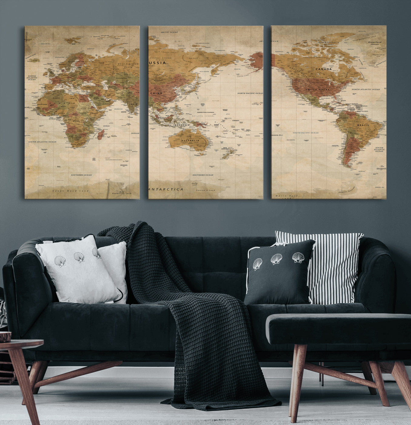 83478963-MGV-CV-36X24 - World Map Wall Art Canvas Print, Modern Decorative Framed Map Artwork Prints for Living Room, Office, Bedroom Wall Decor