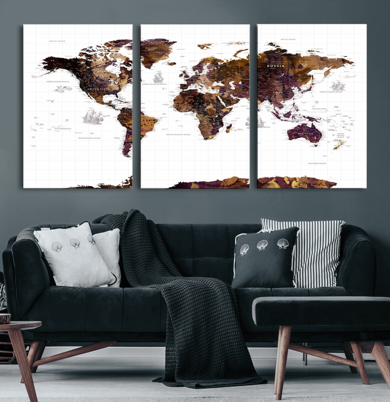 34792695-MGV-CV-36X24 - World Map Wall Art Canvas Print, Modern Decorative Framed Map Artwork Prints for Living Room, Office, Bedroom Wall Decor