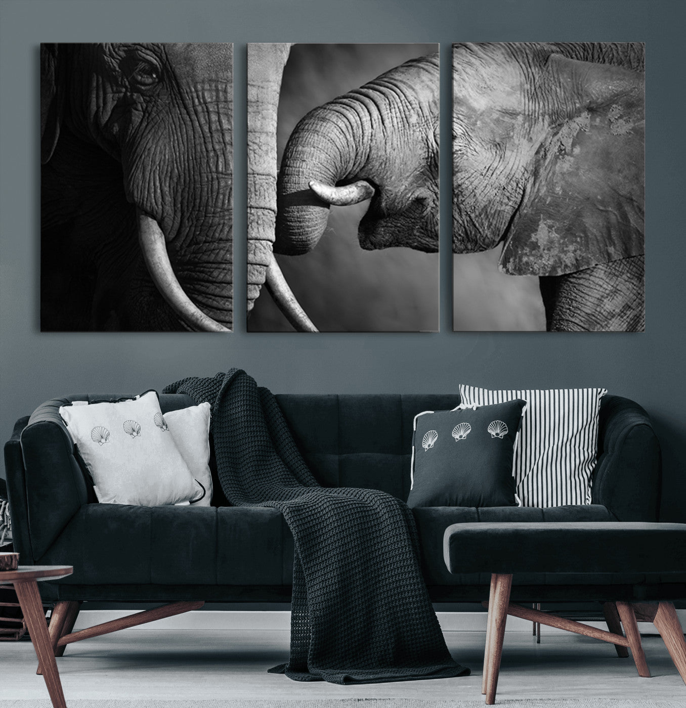 42691-MGV-CV-60X30-3P-Elephant Family Wall Art Canvas, Framed Elephant Family Canvas Print