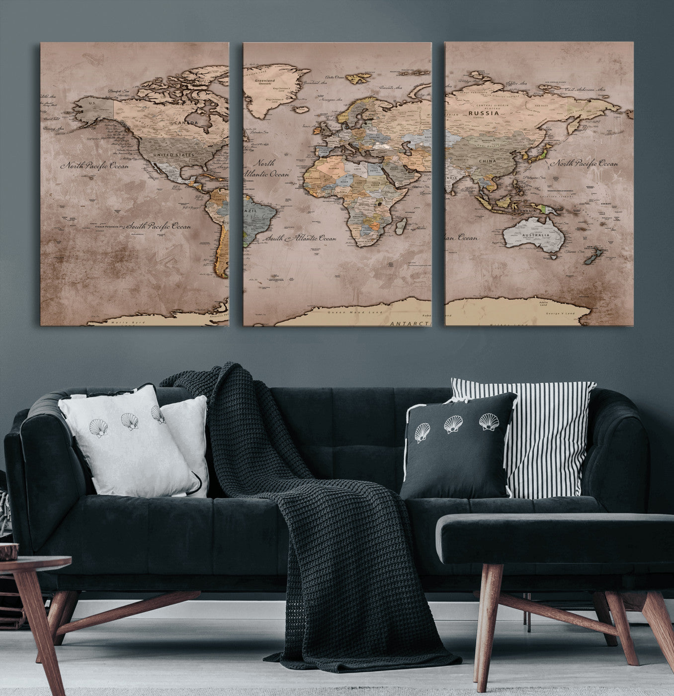 91471273-MGV-CV-36X24 - World Map Wall Art Canvas Print, Modern Decorative Framed Map Artwork Prints for Living Room, Office, Bedroom Wall Decor