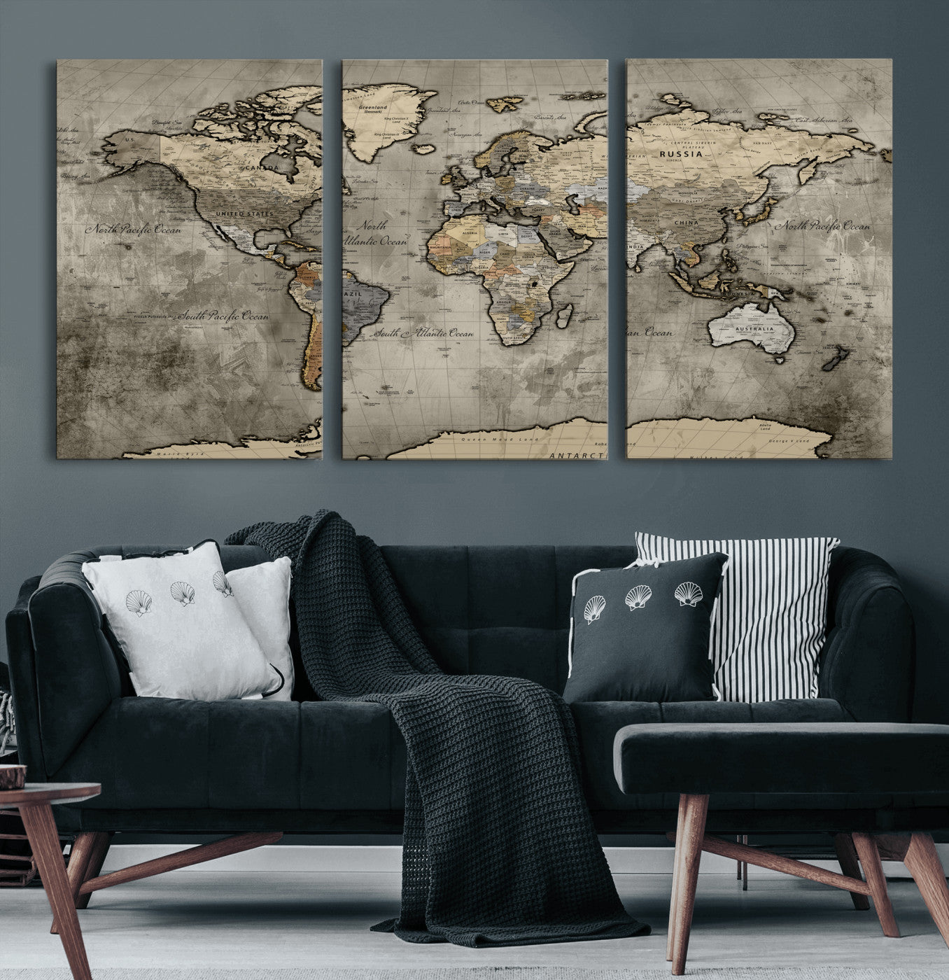 85218700-MGV-CV-36X24 - World Map Wall Art Canvas Print, Modern Decorative Framed Map Artwork Prints for Living Room, Office, Bedroom Wall Decor