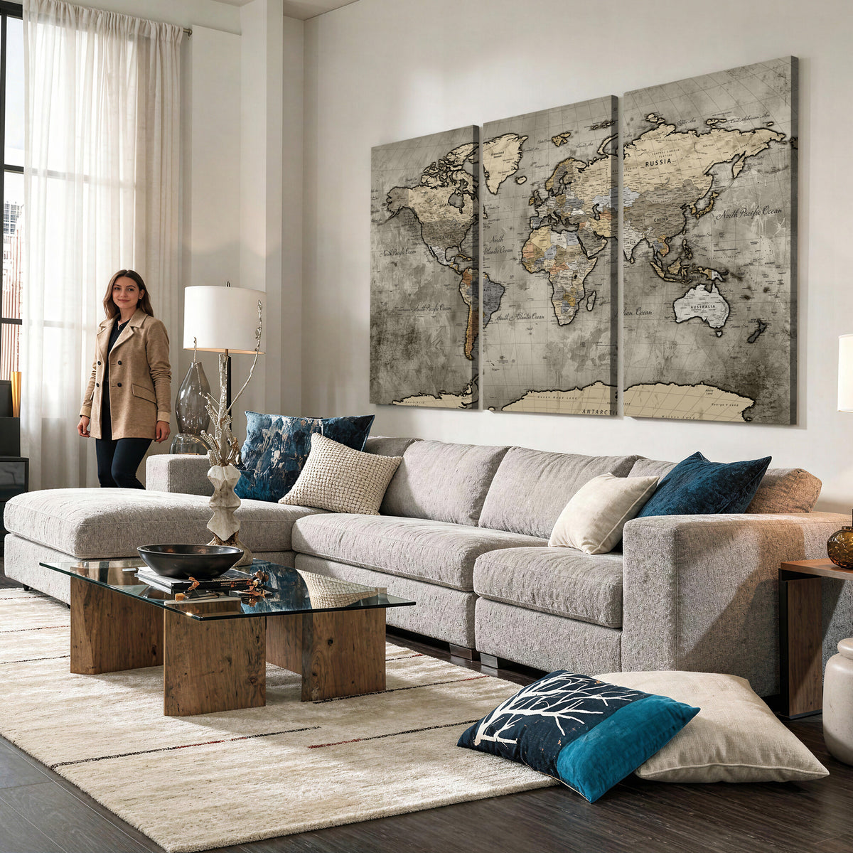 85218700-MGV-CV-36X24 - World Map Canvas Print, Detailed Map of the World Wall Art