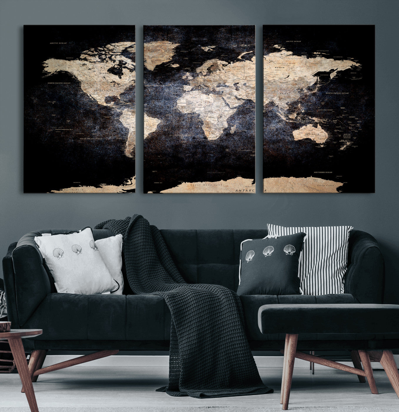 56713386-MGV-CV-36X24 - World Map Wall Art Canvas Print, Modern Decorative Framed Map Artwork Prints for Living Room, Office, Bedroom Wall Decor