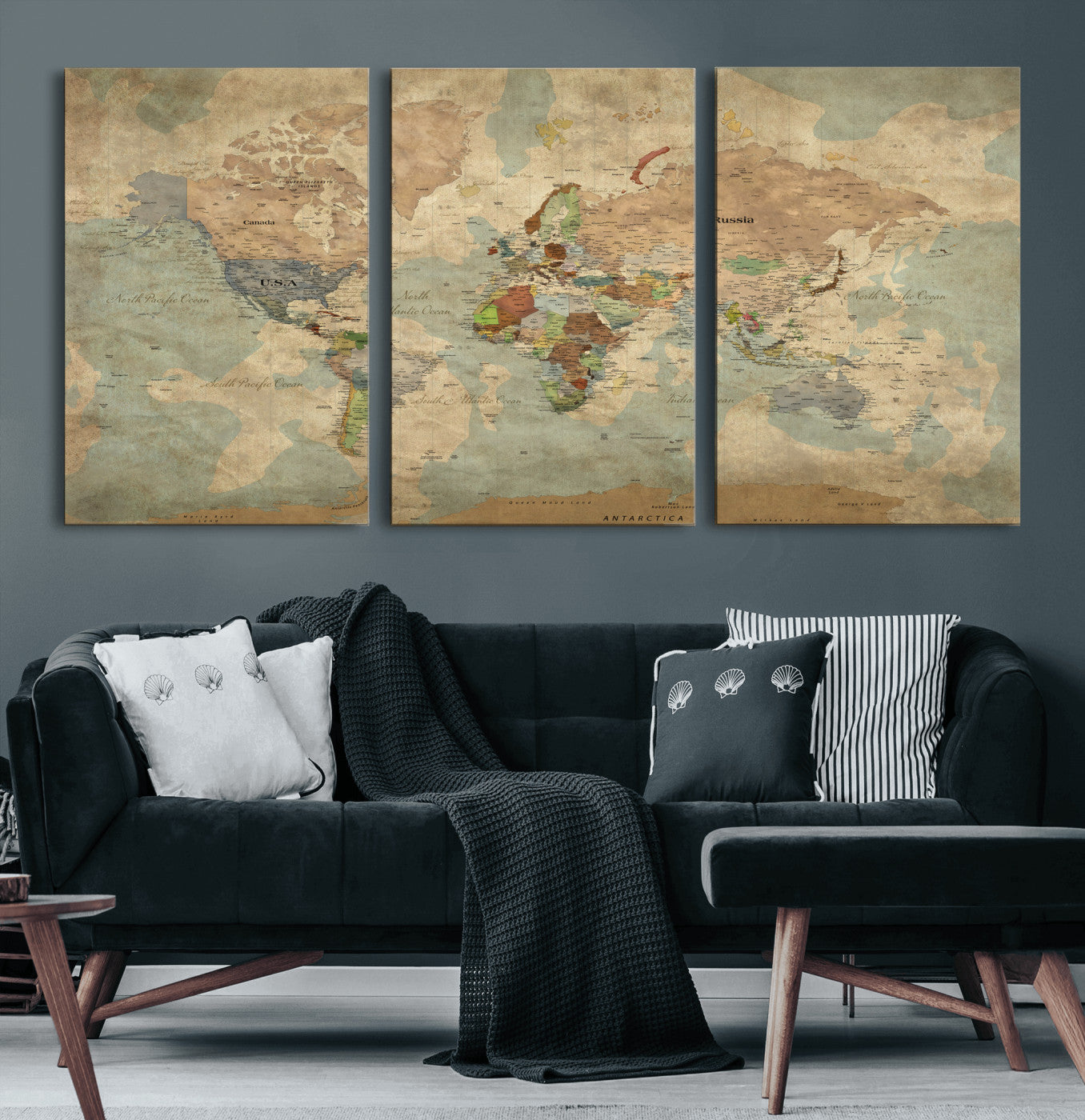 31492148-MGV-CV-36X24 - World Map Wall Art Canvas Print, Modern Decorative Framed Map Artwork Prints for Living Room, Office, Bedroom Wall Decor