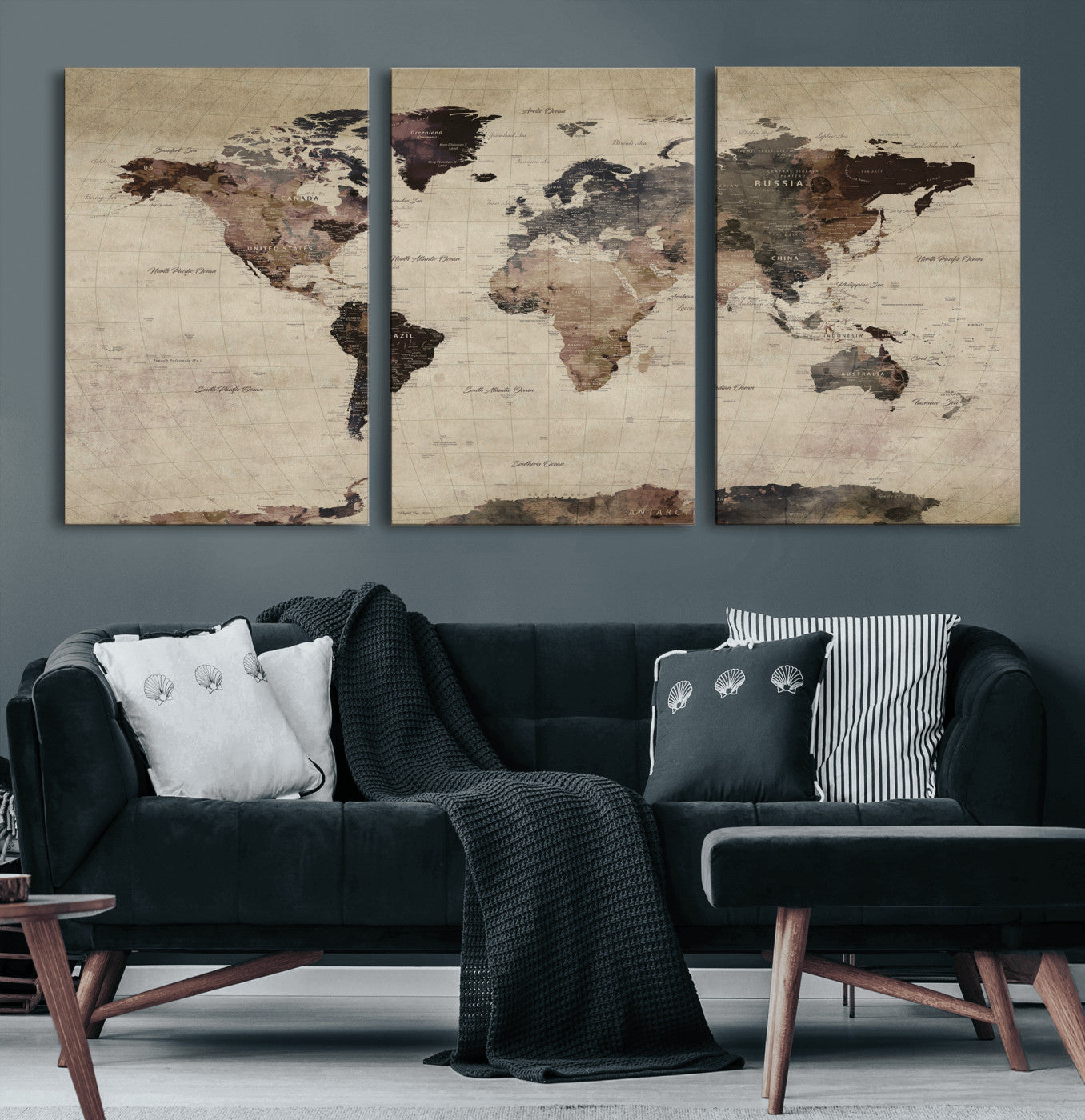 59159103-MGV-CV-36X24 - World Map Wall Art Canvas Print, Modern Decorative Framed Map Artwork Prints for Living Room, Office, Bedroom Wall Decor
