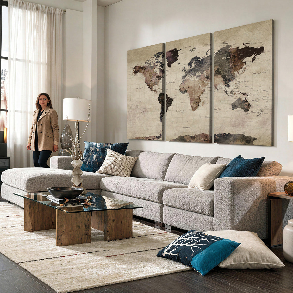 59159103-MGV-CV-36X24 - World Map Canvas Print, Detailed Map of the World, Adventure Gift for Couples and Anniversaries