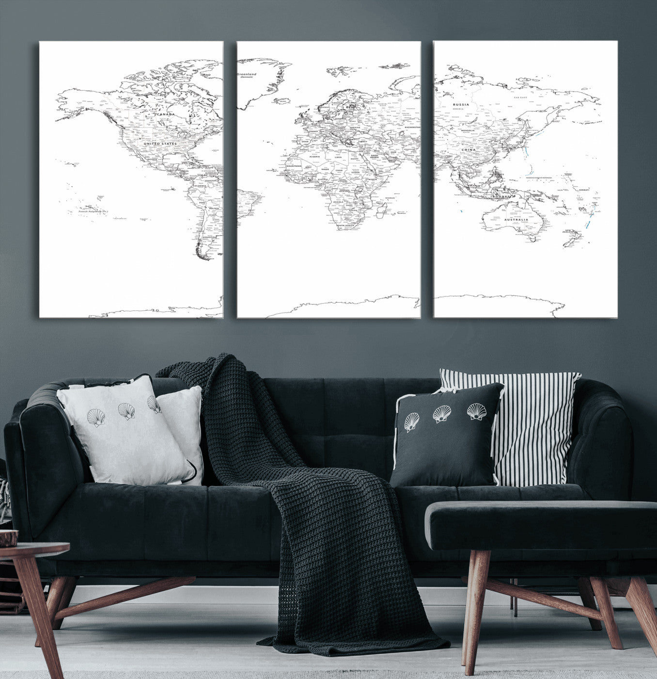 21002736-MGV-CV-36X24 - World Map Wall Art Canvas Print, Modern Decorative Framed Map Artwork Prints for Living Room, Office, Bedroom Wall Decor