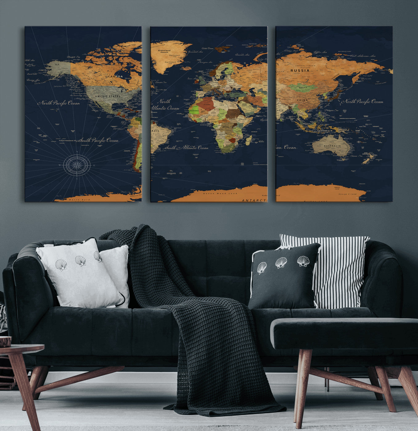 11715182-MGV-CV-36X24 - World Map Wall Art Canvas Print, Modern Decorative Framed Map Artwork Prints for Living Room, Office, Bedroom Wall Decor