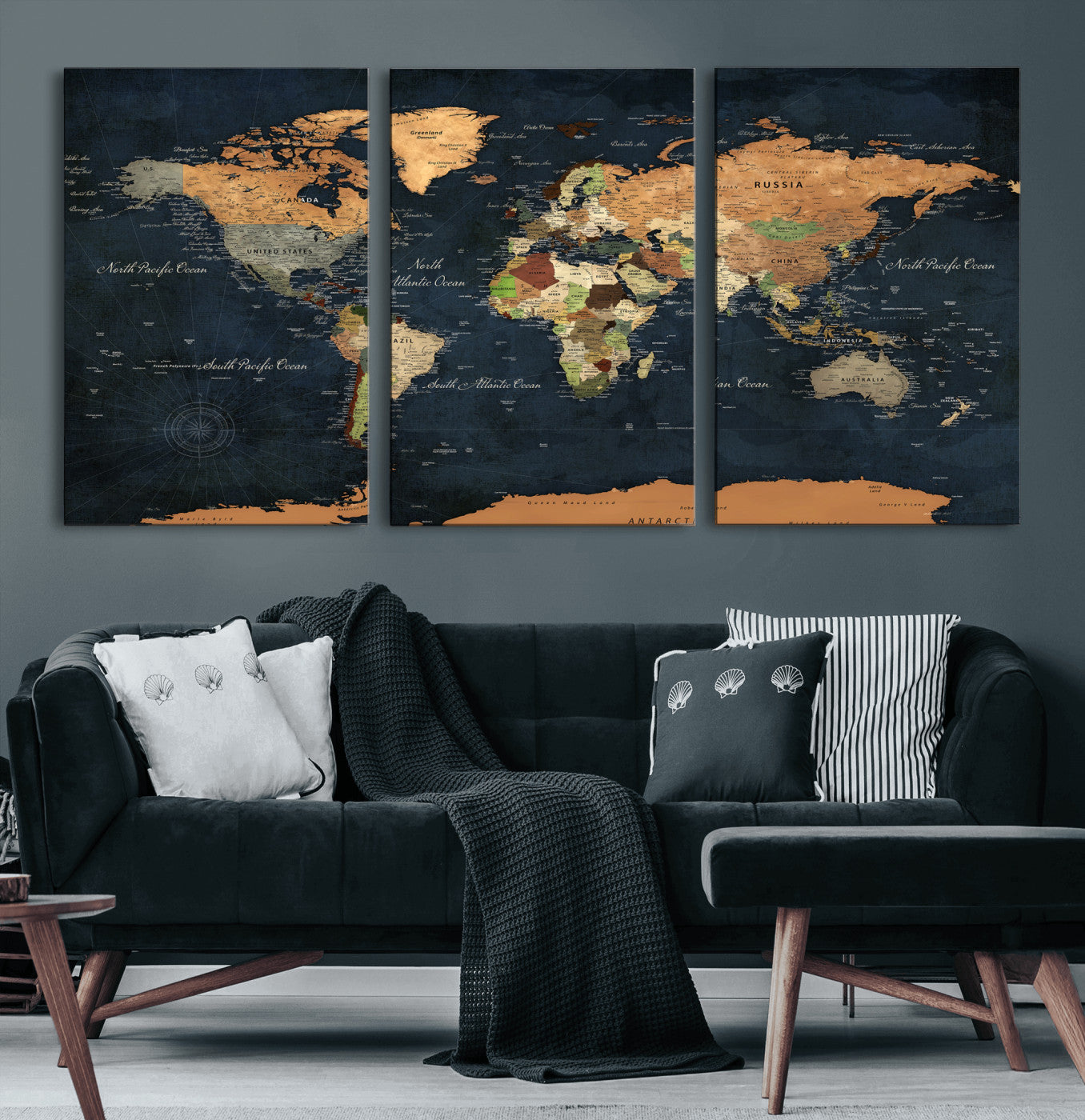 53717402-MGV-CV-36X24 - World Map Wall Art Canvas Print, Modern Decorative Framed Map Artwork Prints for Living Room, Office, Bedroom Wall Decor