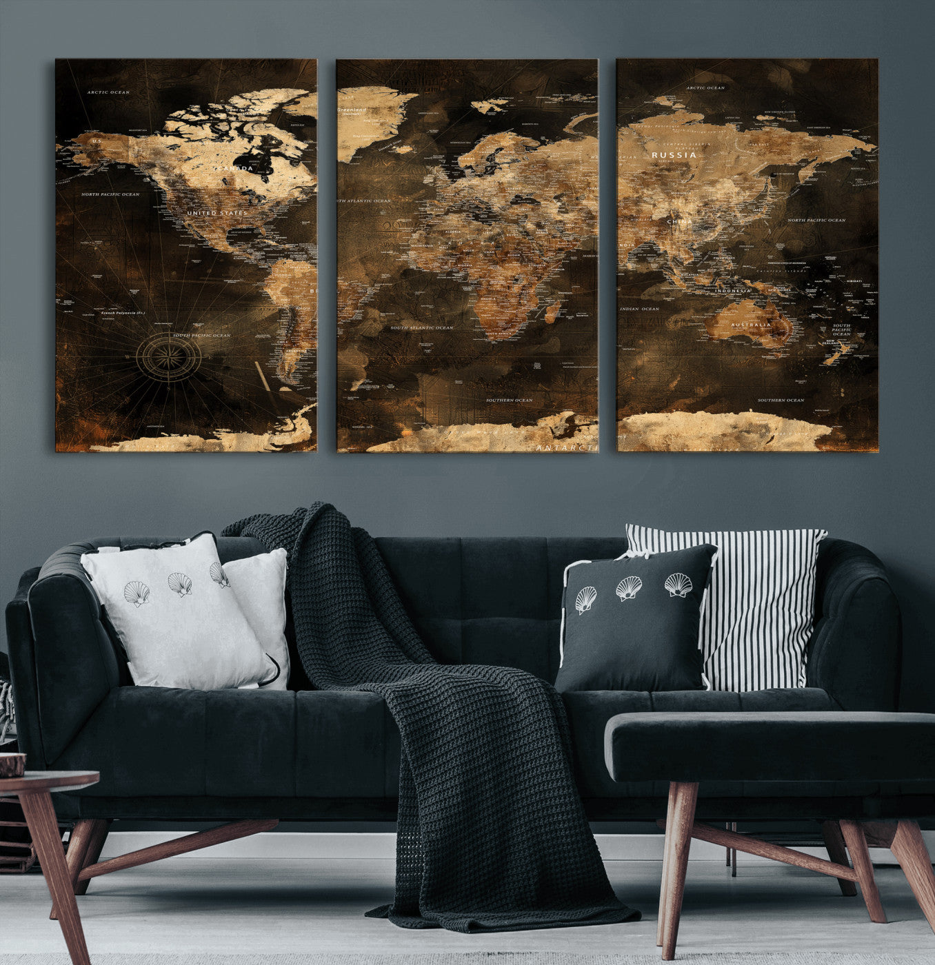 97742922-MGV-CV-36X24 - World Map Wall Art Canvas Print, Modern Decorative Framed Map Artwork Prints for Living Room, Office, Bedroom Wall Decor