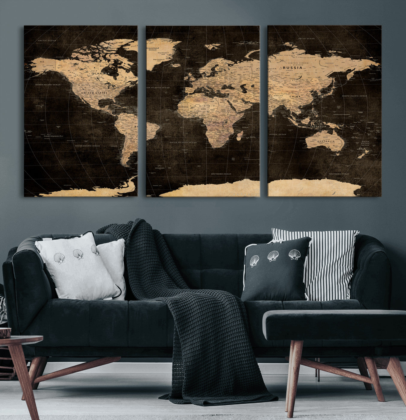 17790470-MGV-CV-36X24 - World Map Wall Art Canvas Print, Modern Decorative Framed Map Artwork Prints for Living Room, Office, Bedroom Wall Decor