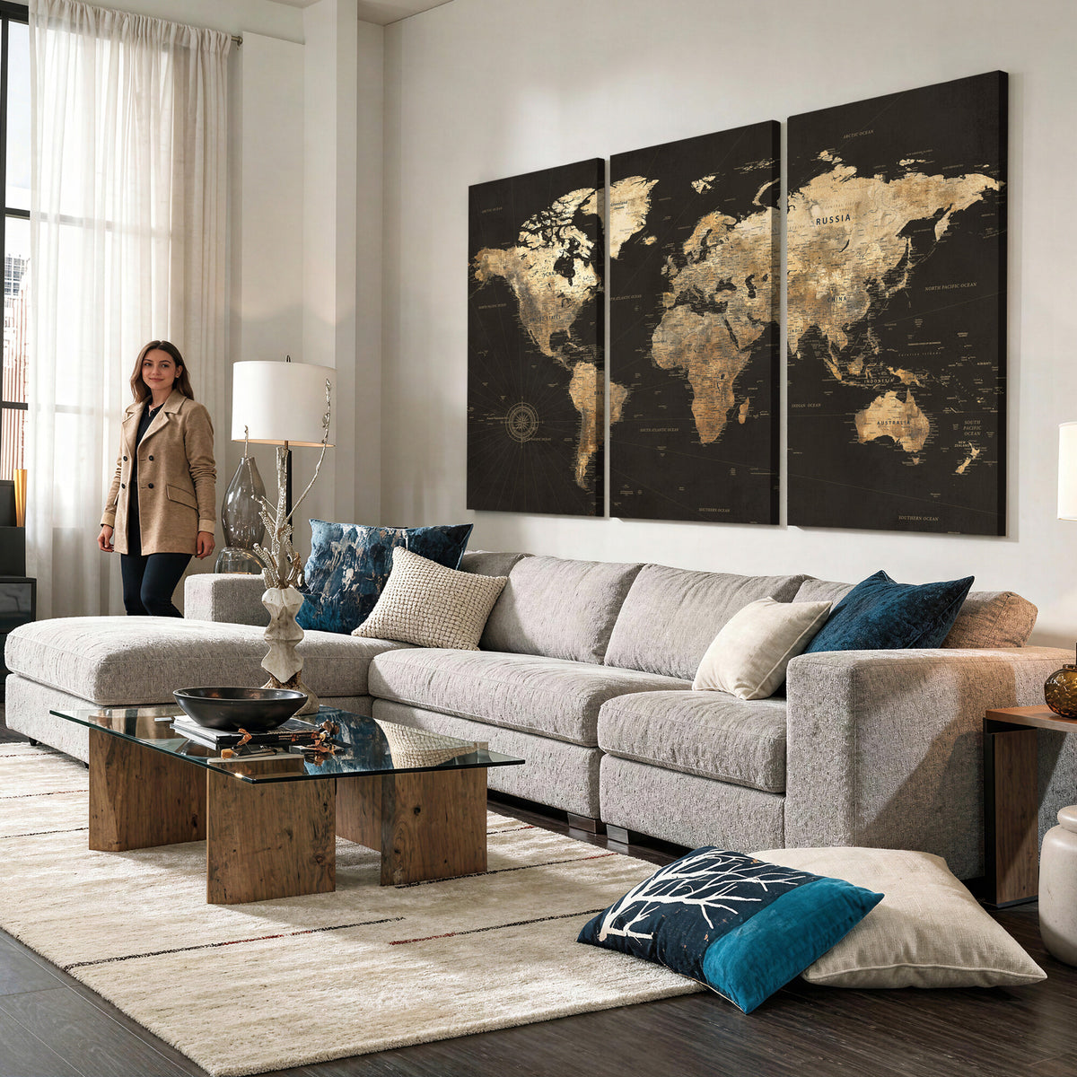 70985630-MGV-CV-36X24 - Framed World Map with Pin Canvas Print – Detailed World Map