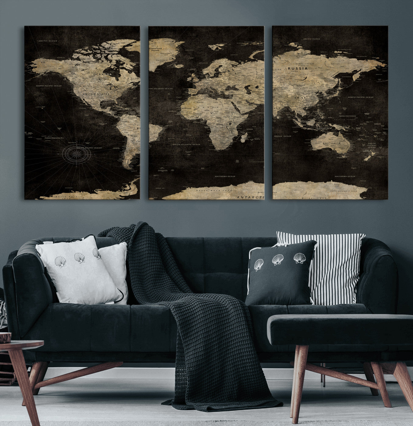 60653880-MGV-CV-36X24 - World Map Wall Art Canvas Print, Modern Decorative Framed Map Artwork Prints for Living Room, Office, Bedroom Wall Decor