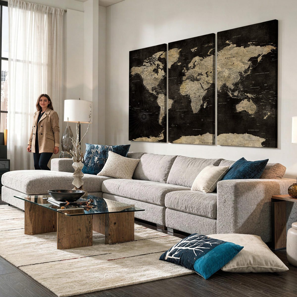 60653880-MGV-CV-36X24 - Push Pin World Map Canvas Wall Art Print, Interactive Travel