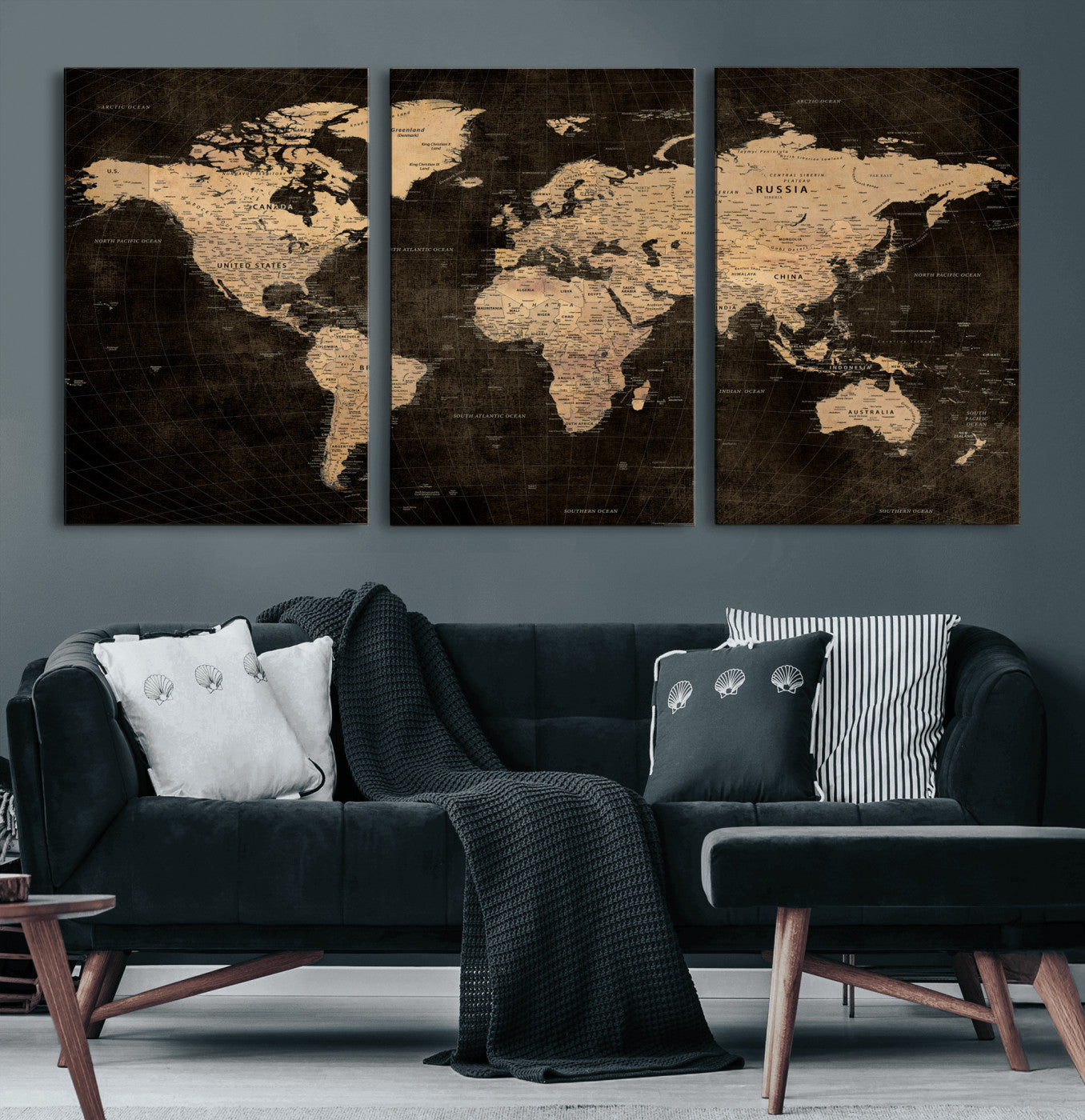 15118265-MGV-CV-36X24 - World Map Wall Art Canvas Print, Modern Decorative Framed Map Artwork Prints for Living Room, Office, Bedroom Wall Decor