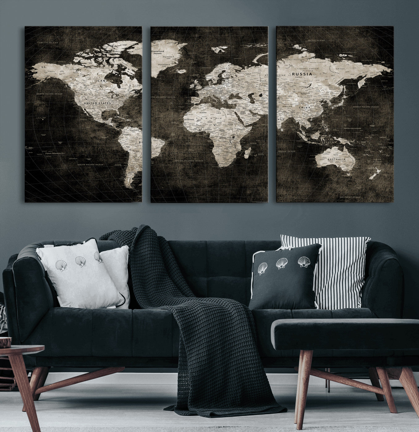 94581666-MGV-CV-36X24 - World Map Wall Art Canvas Print, Modern Decorative Framed Map Artwork Prints for Living Room, Office, Bedroom Wall Decor
