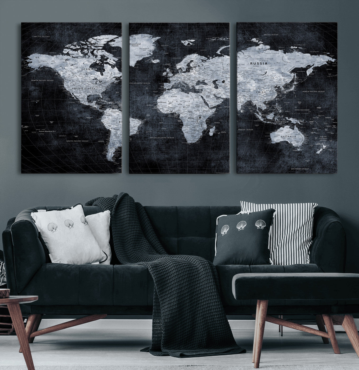 86893704-MGV-CV-36X24 - World Map Wall Art Canvas Print, Modern Decorative Framed Map Artwork Prints for Living Room, Office, Bedroom Wall Decor