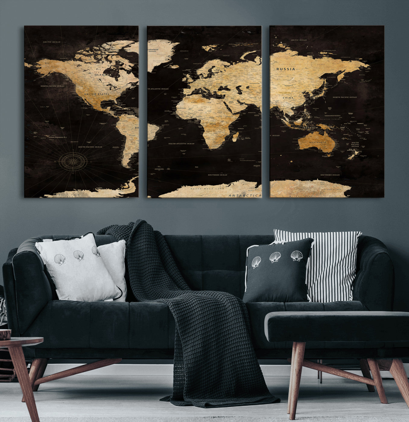 70468159-MGV-CV-36X24 - World Map Wall Art Canvas Print, Modern Decorative Framed Map Artwork Prints for Living Room, Office, Bedroom Wall Decor
