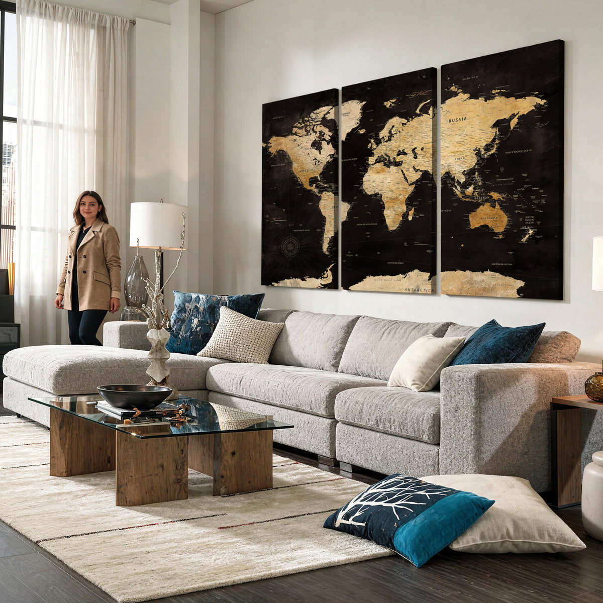 70468159-MGV-CV-36X24 - Extra Large World Map Canvas Print – Detailed Map Classic