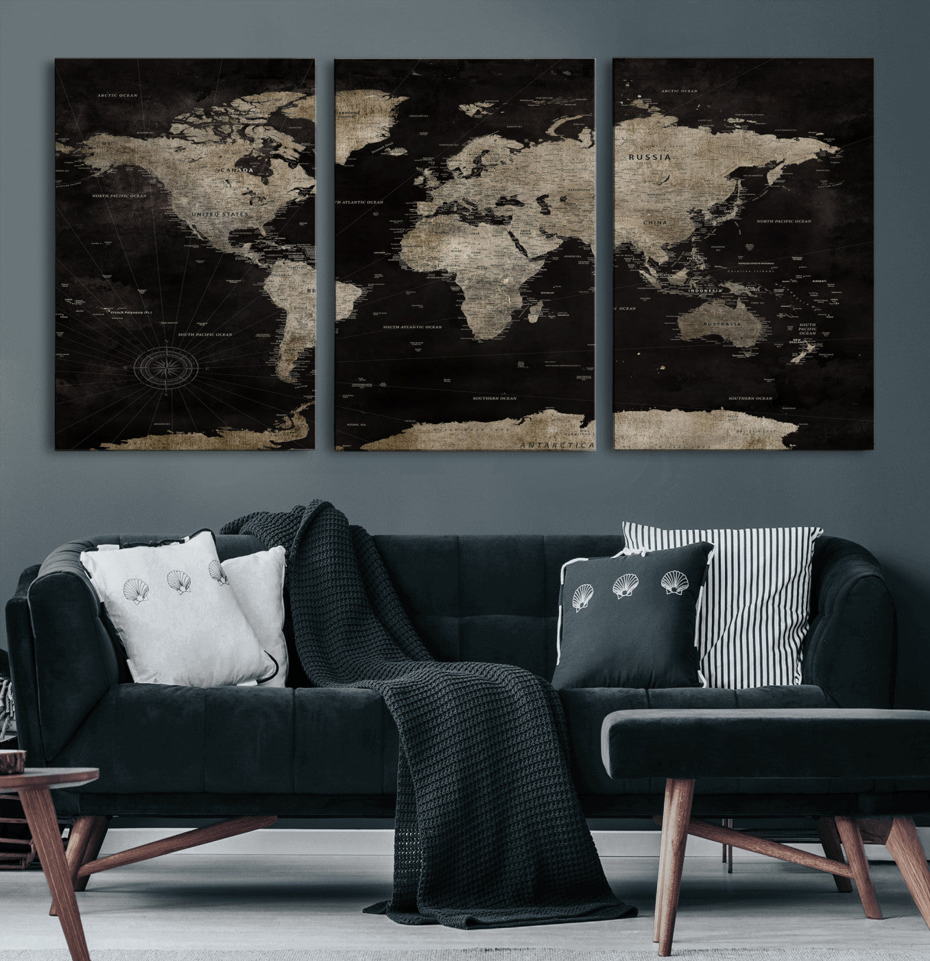56225956-MGV-CV-36X24 - World Map Wall Art Canvas Print, Modern Decorative Framed Map Artwork Prints for Living Room, Office, Bedroom Wall Decor