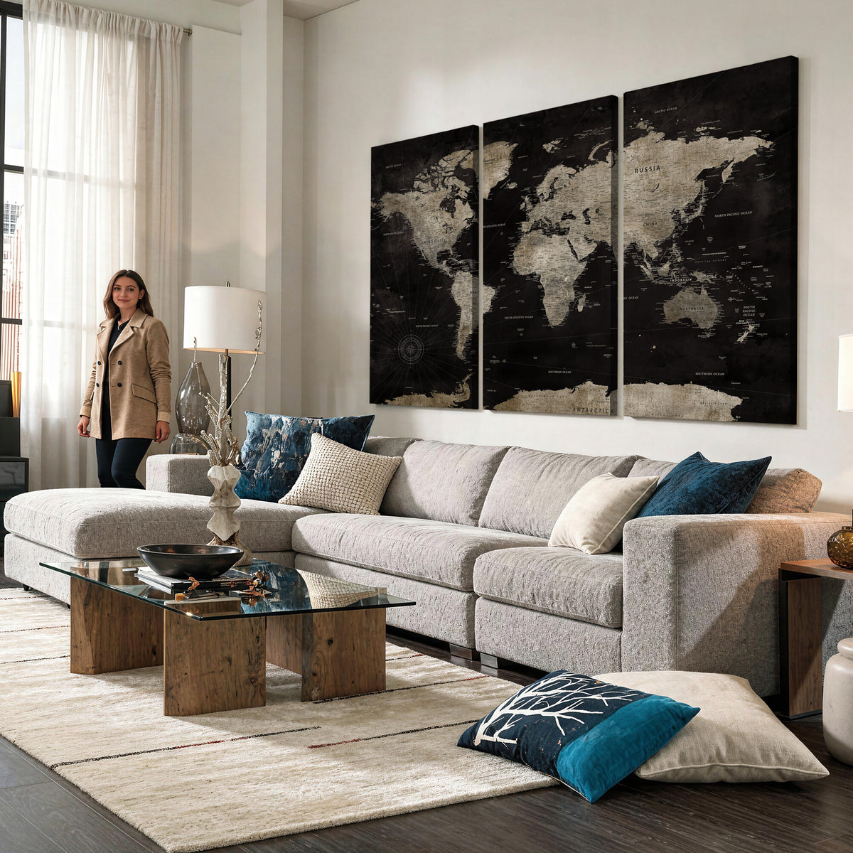 56225956-MGV-CV-36X24 - Detailed World Map Wall Art Print - Large Framed World Map