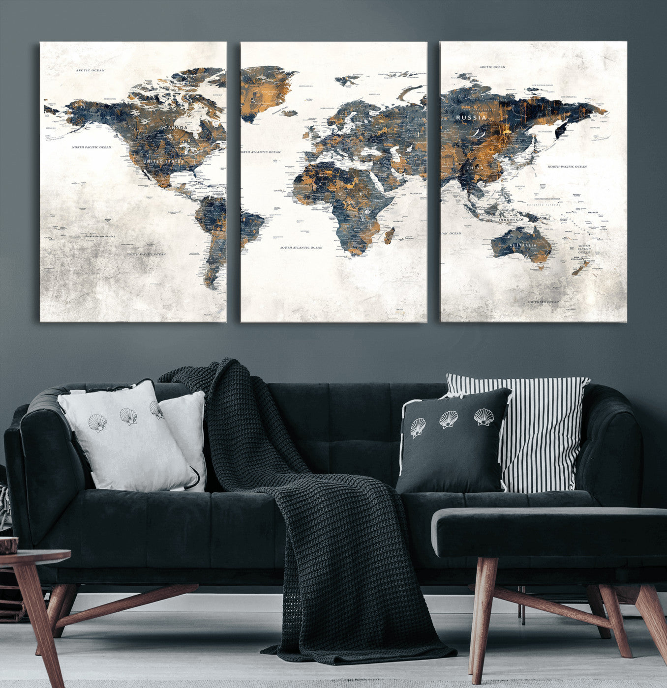 52451147-MGV-CV-36X24 - World Map Wall Art Canvas Print, Modern Decorative Framed Map Artwork Prints for Living Room, Office, Bedroom Wall Decor