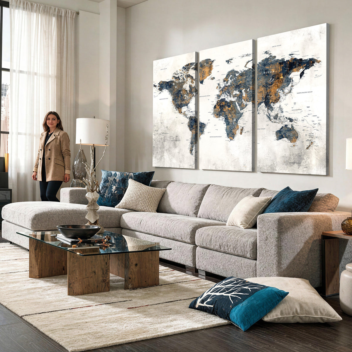 52451147-MGV-CV-36X24 - World Map Wall Art Canvas Print for Office Wall Decor