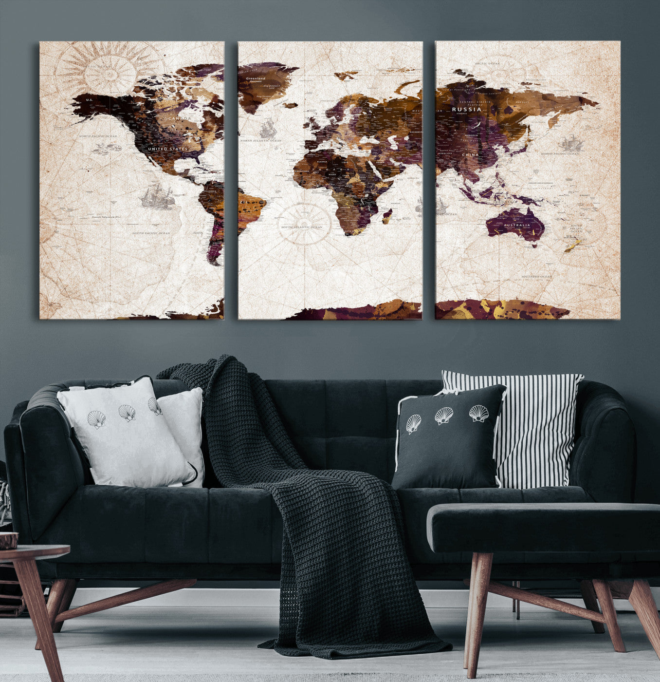 53400857-MGV-CV-36X24 - World Map Wall Art Canvas Print, Modern Decorative Framed Map Artwork Prints for Living Room, Office, Bedroom Wall Decor