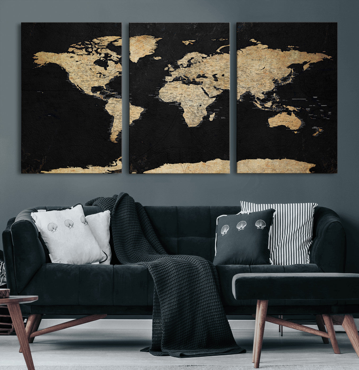 71518849-MGV-CV-36X24 - World Map Wall Art Canvas Print, Modern Decorative Framed Map Artwork Prints for Living Room, Office, Bedroom Wall Decor