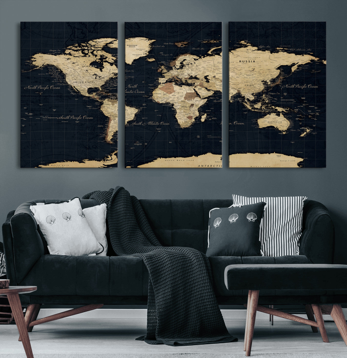 45063434-MGV-CV-36X24 - World Map Wall Art Canvas Print, Modern Decorative Framed Map Artwork Prints for Living Room, Office, Bedroom Wall Decor