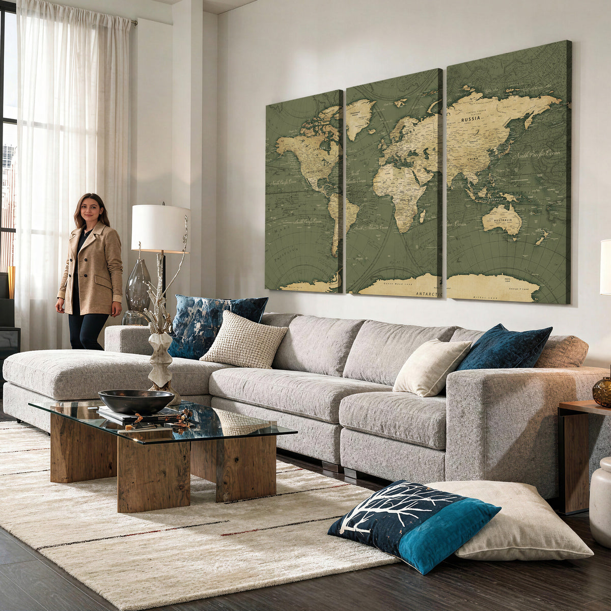 75846040-MGV-CV-36X24 - Large World Map Canvas Wall Art Print for Study Room Decor -