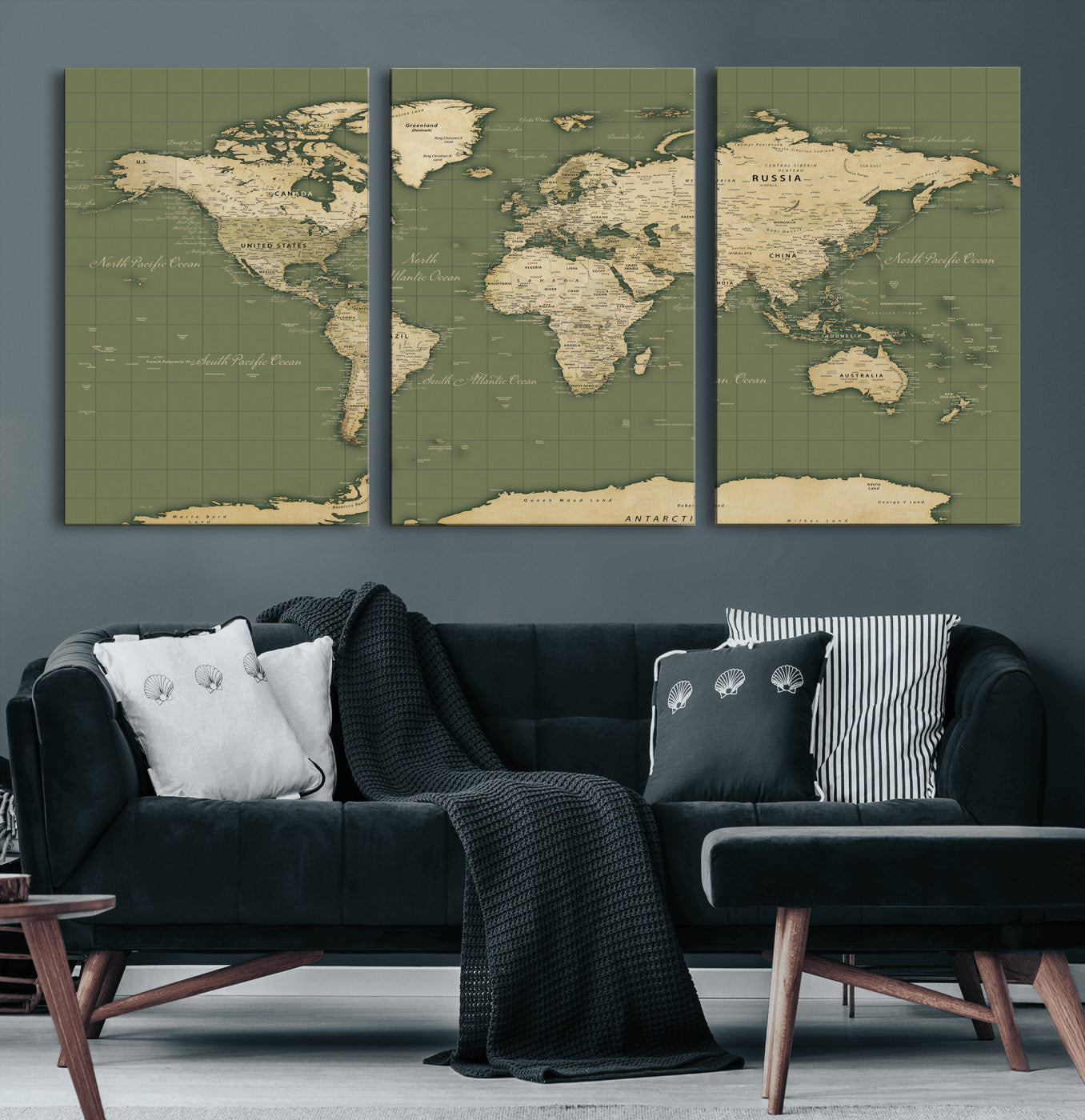 13750241-MGV-CV-36X24 - World Map Wall Art Canvas Print, Modern Decorative Framed Map Artwork Prints for Living Room, Office, Bedroom Wall Decor