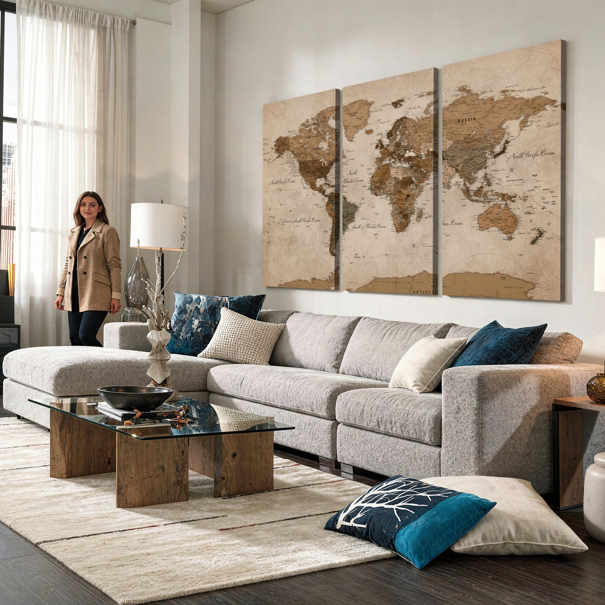 40064188-MGV-CV-36X24 - World Map Wall Art Canvas Print, Modern Decorative Framed Map Artwork Prints for Living Room, Office, Bedroom Wall Decor