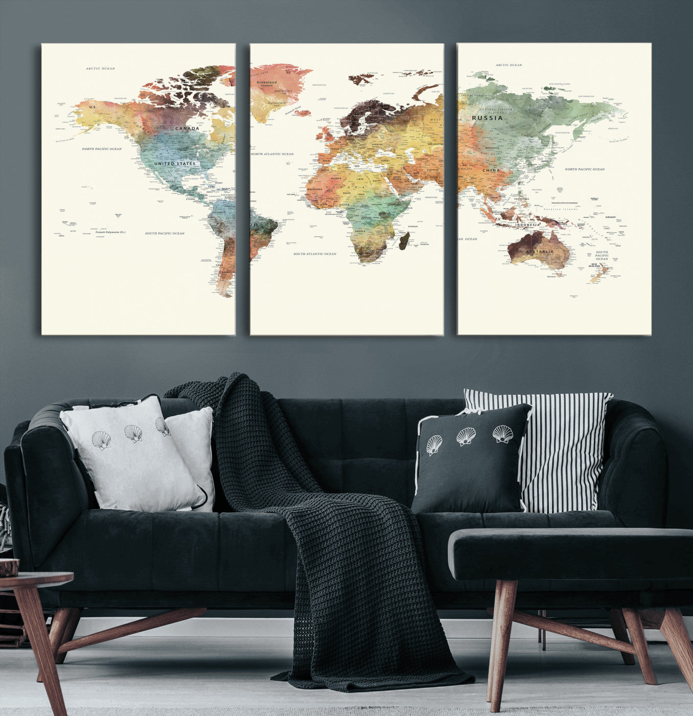 64206059-MGV-CV-36X24 - World Map Wall Art Canvas Print, Modern Decorative Framed Map Artwork Prints for Living Room, Office, Bedroom Wall Decor