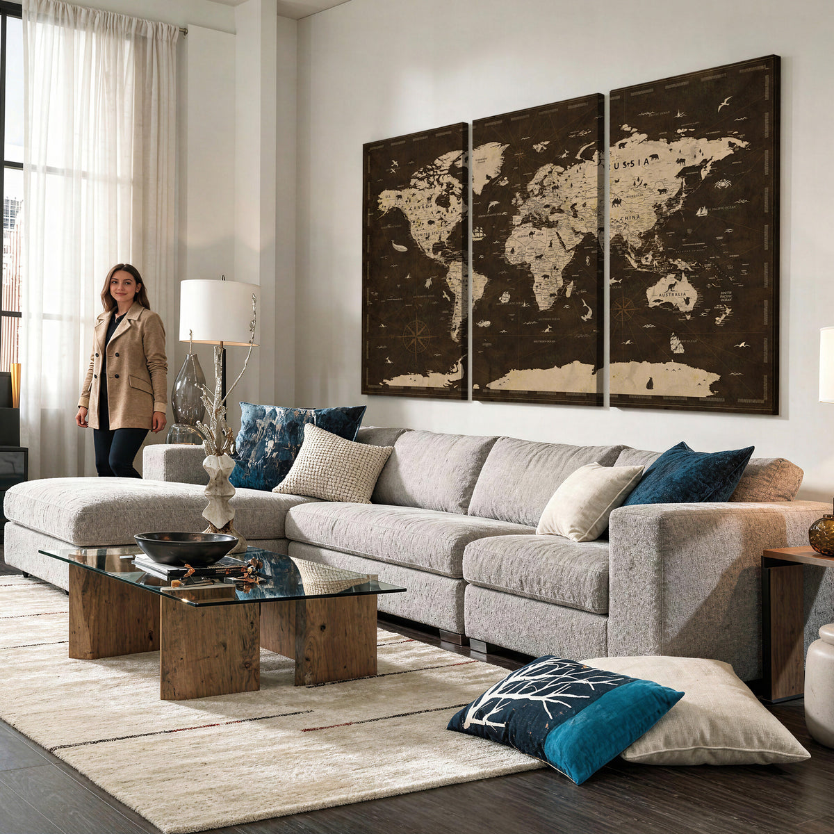 44276398-MGV-CV-36X24 - World Map Wall Art Canvas Print, Modern Decorative Framed Map Artwork Prints for Living Room, Office, Bedroom Wall Decor