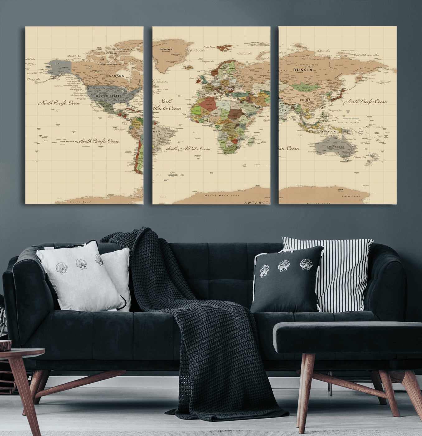 31407854-MGV-CV-36X24 - World Map Wall Art Canvas Print, Modern Decorative Framed Map Artwork Prints for Living Room, Office, Bedroom Wall Decor